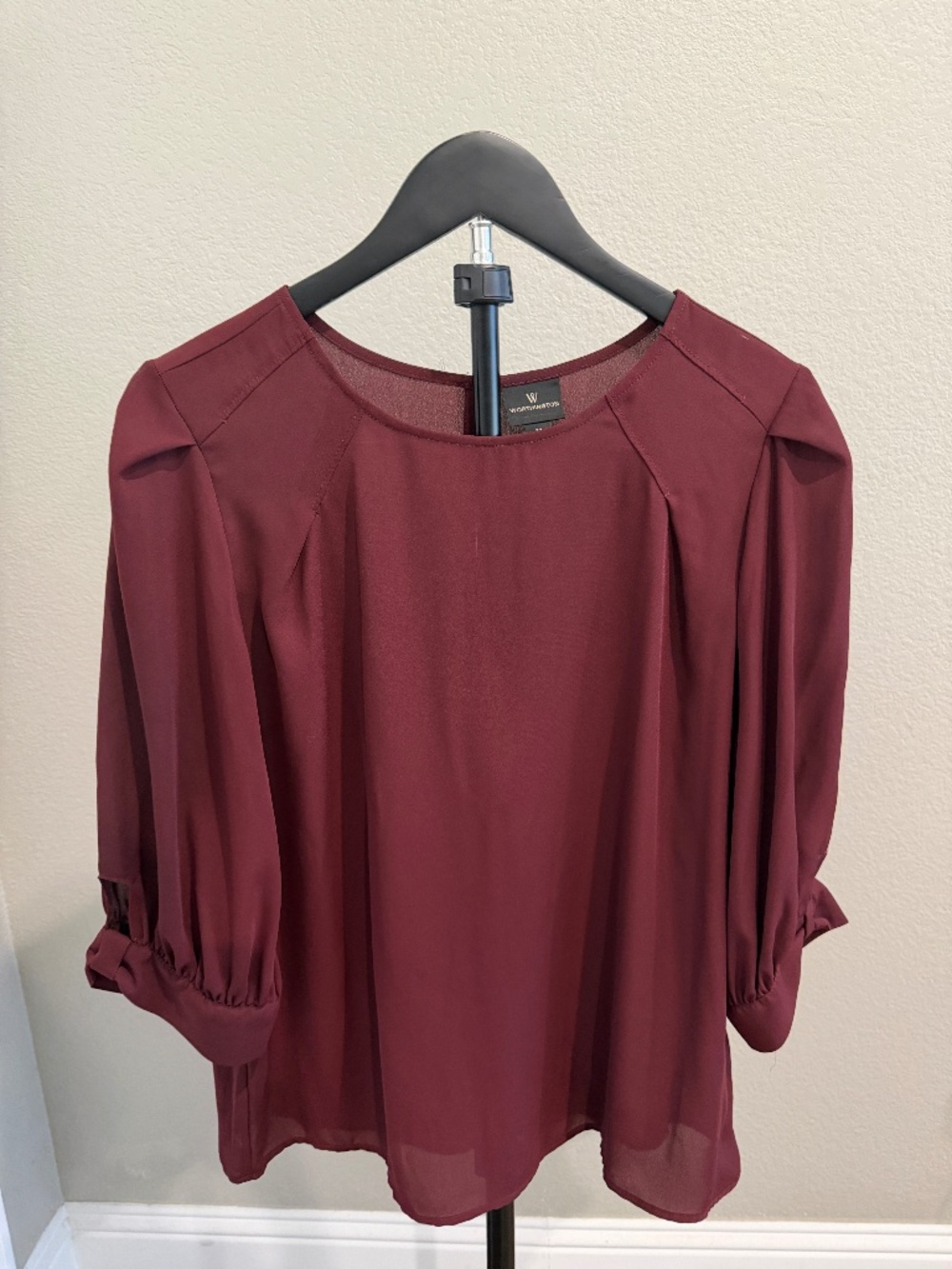 Burgundy blouse with bow detail on sleeves size medium